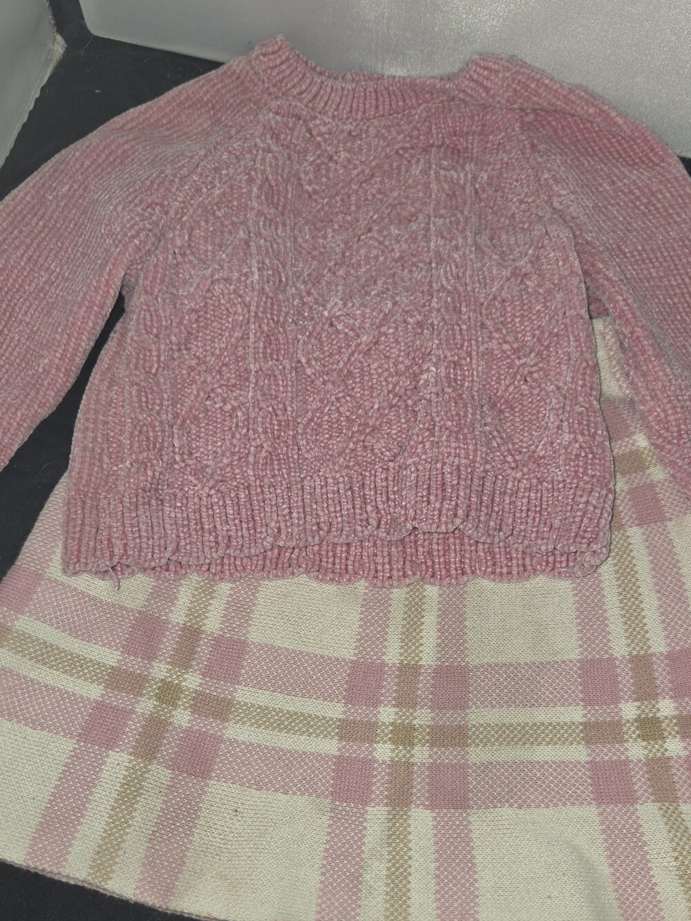 Girls Pink Cable-Knit Sweater Top And Skirt